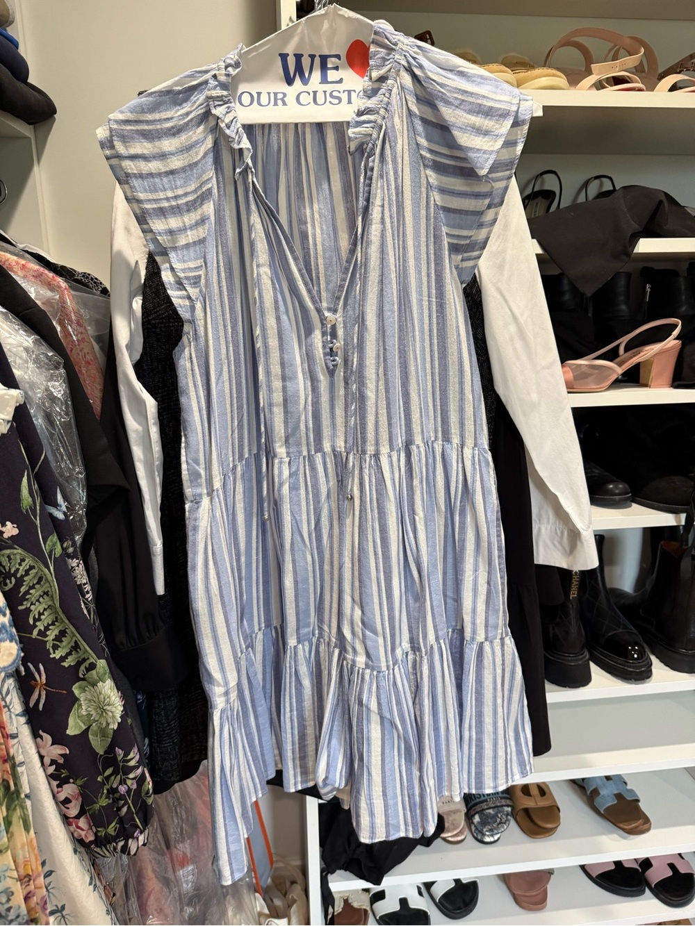 Veronica Beard Blue and White Striped Tiered Sundress